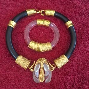 Egyptian-style neckpiece and cuff bracelet.